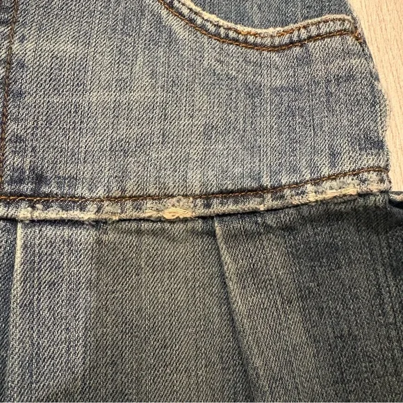 Y2k American Eagle Distressed Micro Denim Pleated Mini Skirt Fringe Hem, Sz 6 - Picture 11 of 14